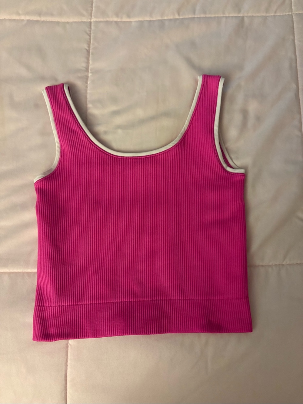 Athleta Girl Hot Pink Ribbed Tank with White Trim